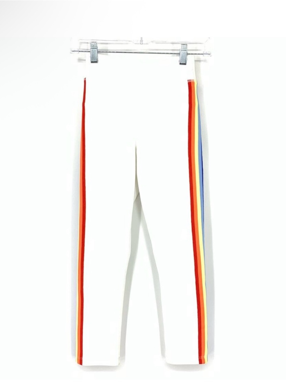 Spiritual Gangster Yoga Pants White, Rainbow Side Stripes